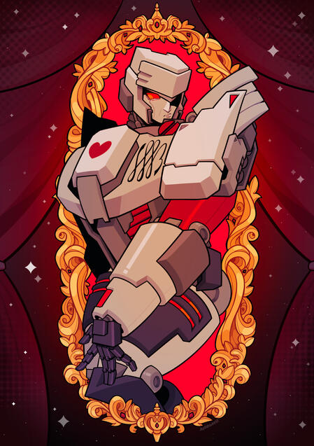 Illustration of Lost Light Megatron for "Megatron Under Construction: A Transfem Megatron Zine" for charity