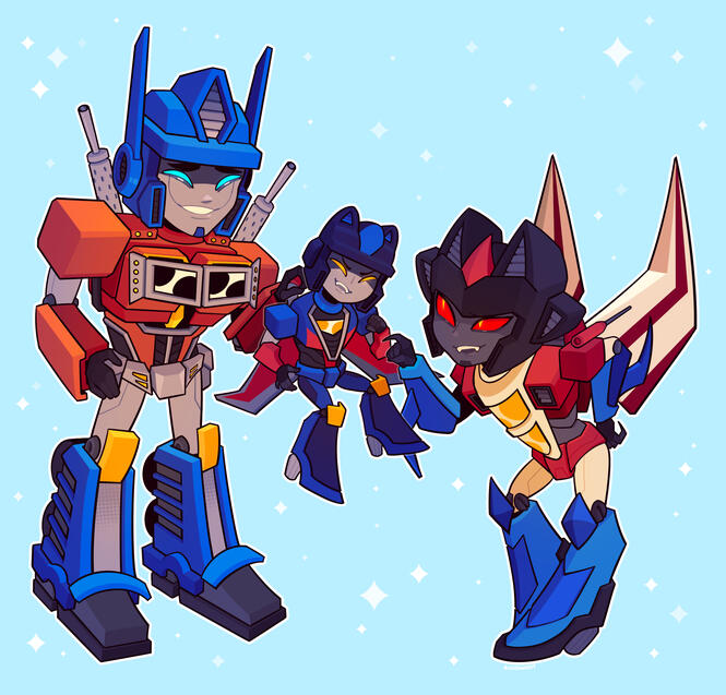 Optimus, Starscream, and Transformers OC Chibi