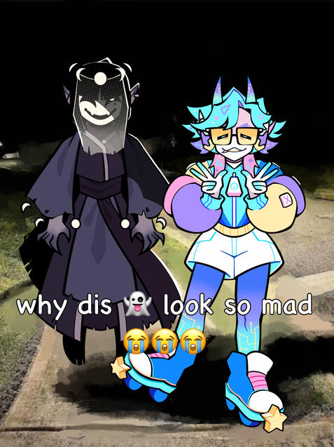 meme redraw of my sona and starheavenly's sona